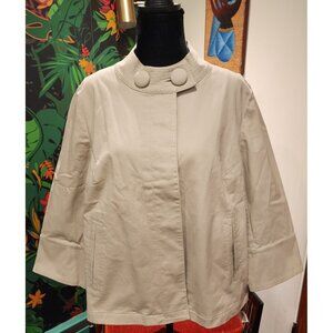 Talbots Womens Beige Button-Up Jacket W/ Mandarin Collar & 3/4 Sleeves